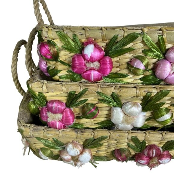 Vintage Nesting Straw Casserole Dish Pyrex Carriers 3 Graduated Sizes 1960’s - Picture 9 of 16